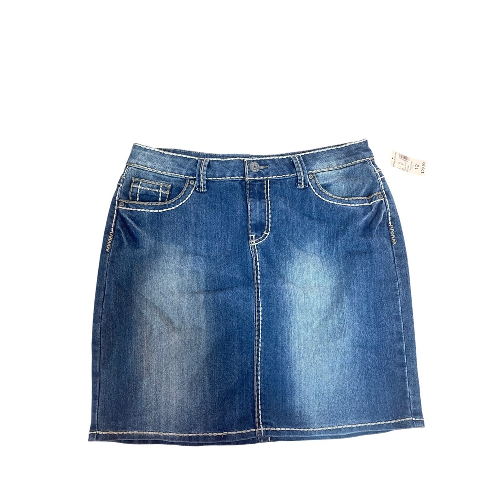 Vanilla Star Womens Denim Mini Skirt Size 12 Blue Contrast Stitch M6304-527 NWT